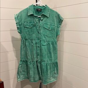 Green Denim Shirt Dress